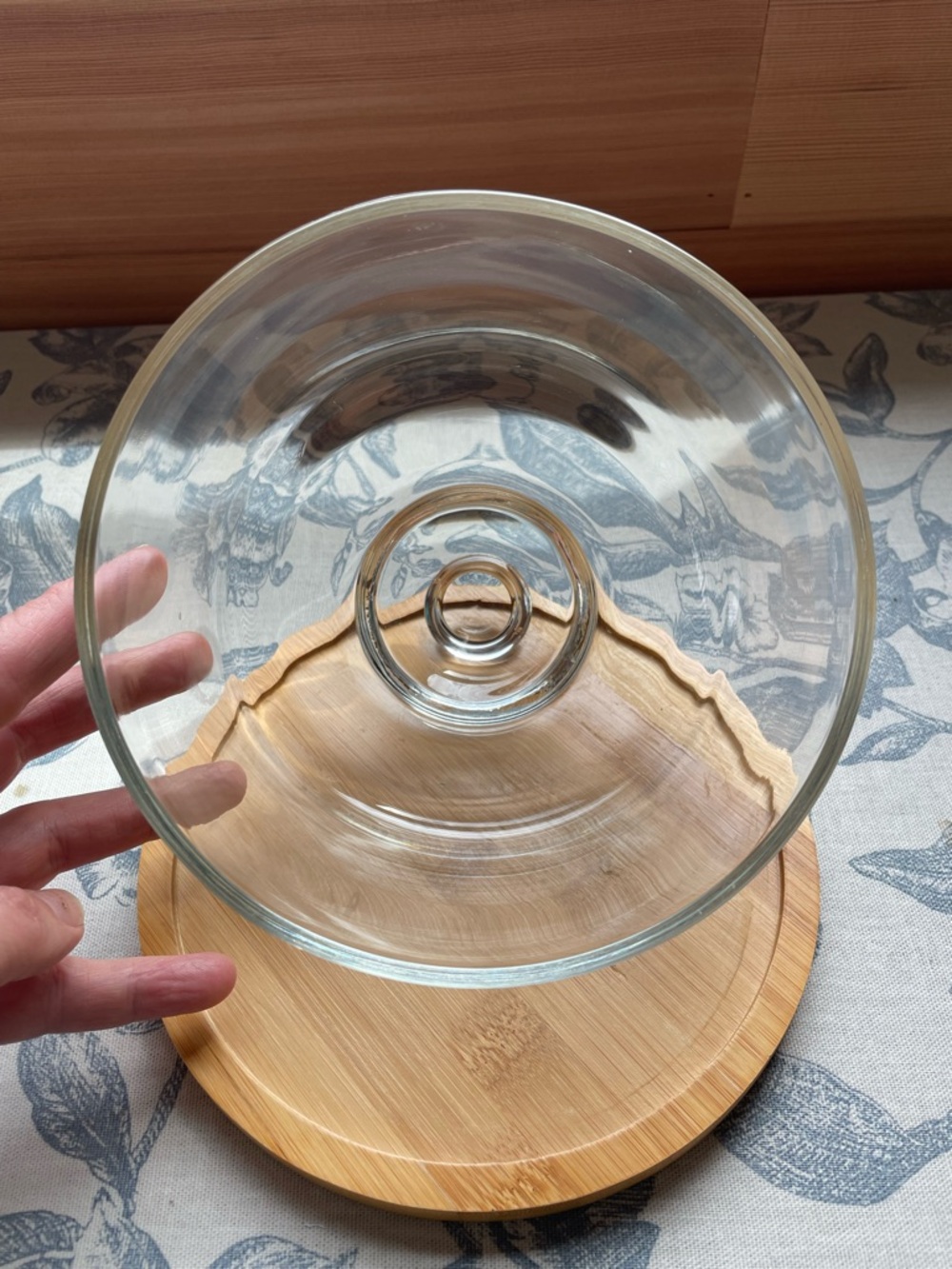 Vintage Glass Cloche Dome with Bamboo Base Cheese Dome Display Cover Home Decor - Picture 6 of 8